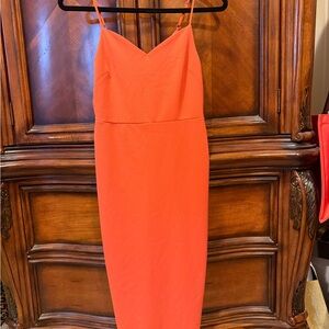 1State Elegant Orange Midi Dress - Sleeveless V-Neck size XS